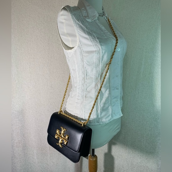 NEW Tory Burch Eleanor Black Leather Small Convertible Shoulder/Crossbody Bag - Picture 4 of 16